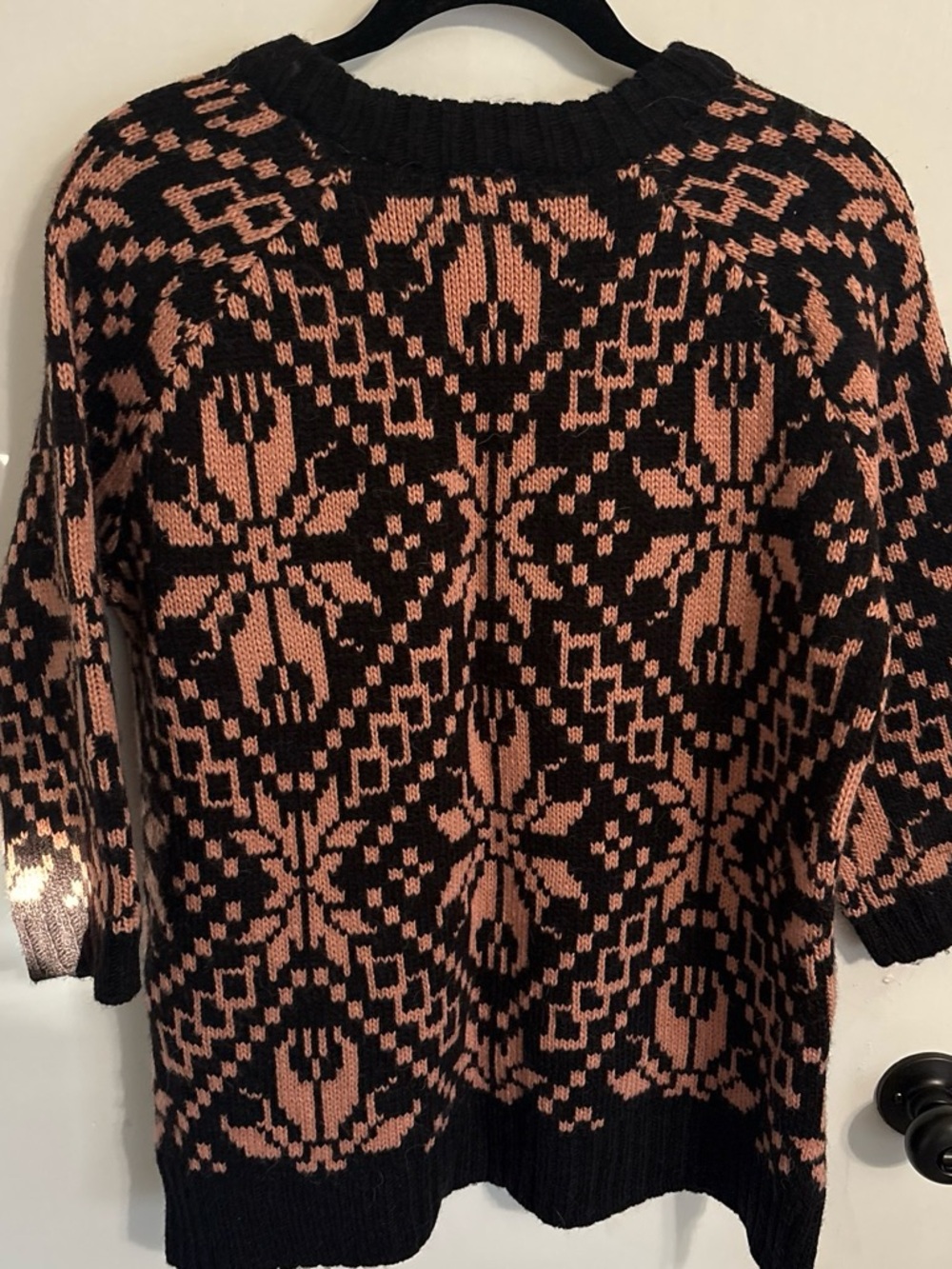 Black and Dusty Rose Patterned Women's Sweater by H&M Fair Isle